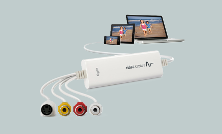 video connector device with laptops in background